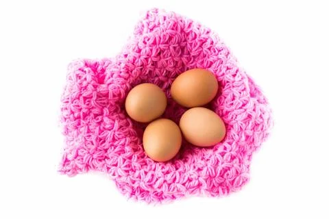Fresh egg on yarn. Stock Photos