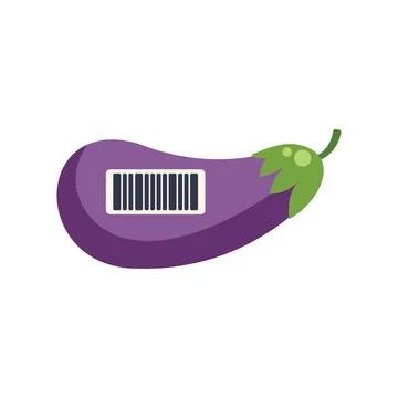 Fresh eggplant with barcode showing modern grocery shopping concept Stock Illustration