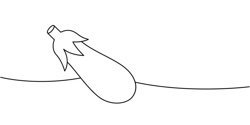 Fresh eggplant one line continuous drawing. Organic vegetable. Vector Stock Illustration