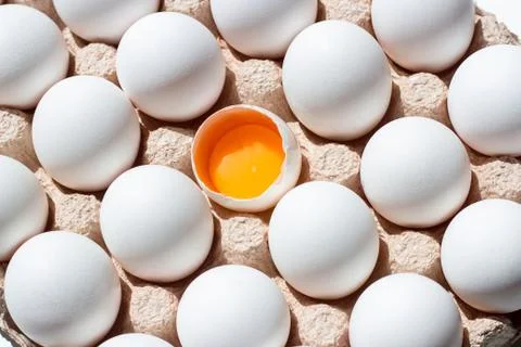Fresh eggs isolated. White eggs in tray Stock Photos