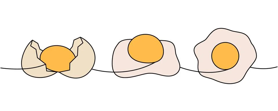 Fresh eggs one line colored continuous drawing. Boiled eggs, broken eggshell 스톡 일러스트