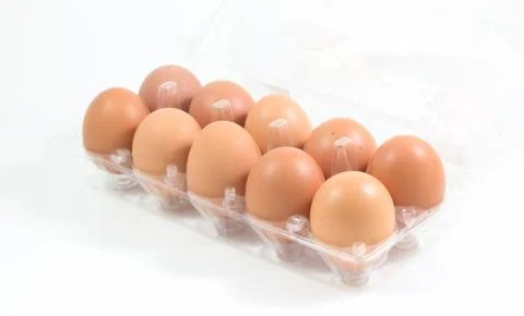 Fresh eggs pack isolated on white background Stock Photos