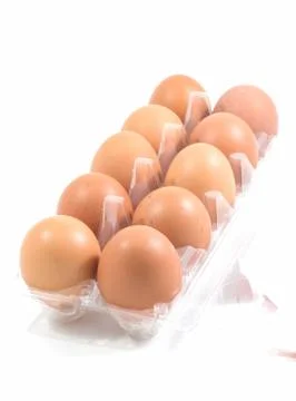 Fresh eggs pack isolated on white background Stock Photos