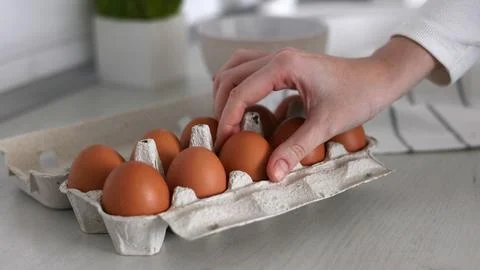 Fresh farm eggs in the kitchen Stock Photos