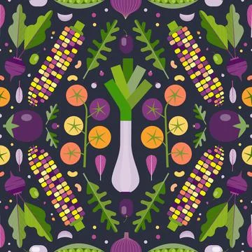Fresh Farm Organic Vegetables Pattern 스톡 일러스트