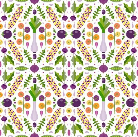 Fresh Farm Organic Vegetables Pattern Stock Illustration