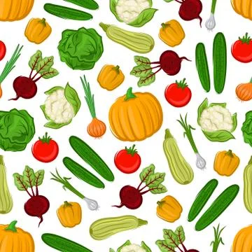 Fresh farm vegetables seamless pattern background Illustrazione stock