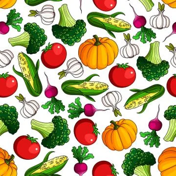 Fresh farm veggies seamless pattern Stock Illustration