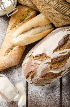 Fresh Farmer rustic style bread with pastry Stock Photos