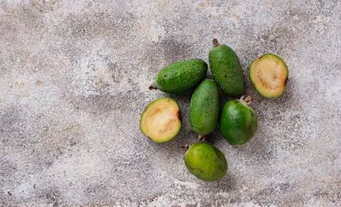 Fresh feijoa on a light background Stock Photos