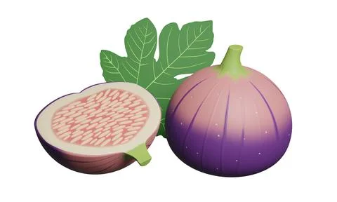 Fresh fig with green leaf in the background. 3d rendering Stock Illustration