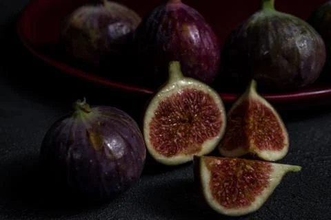 Fresh figs close-up on black background Foto stock