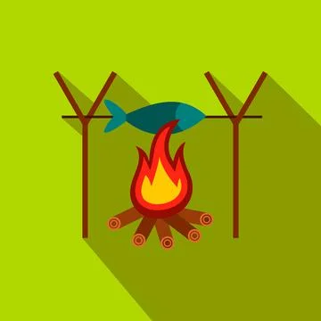 Fresh fish above fire flat icon Illustrazione stock