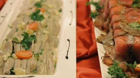 Fresh fish appetizer on a tray Stock Footage 86737038