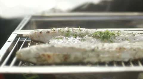 Fresh fish being grilled Stock Footage 11330316