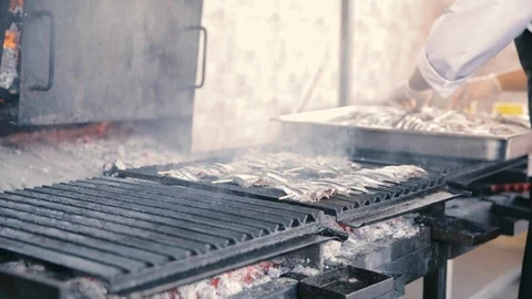 Fresh fish on embers Stock Footage 86737117