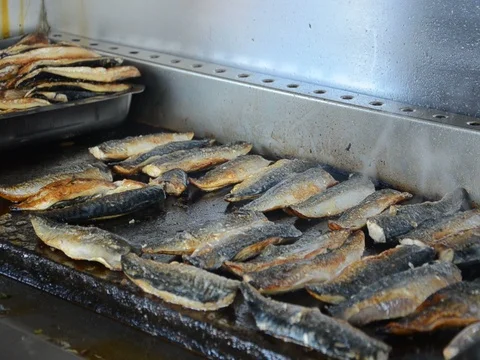 Fresh fish on grill Stock Footage 76895501