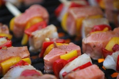 Fresh fish grilling Stock Photos