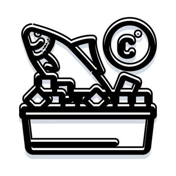 Fresh fish in ice storage with temperature symbol Stock Illustration