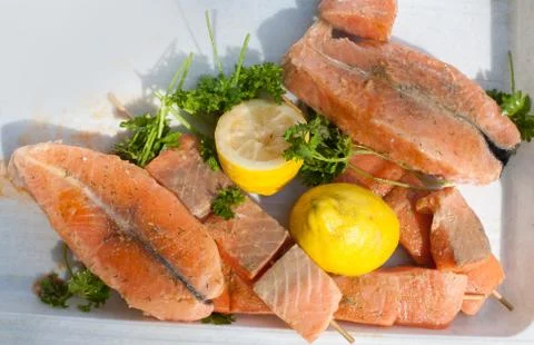 Fresh fish prepared for bbq Stock Photos