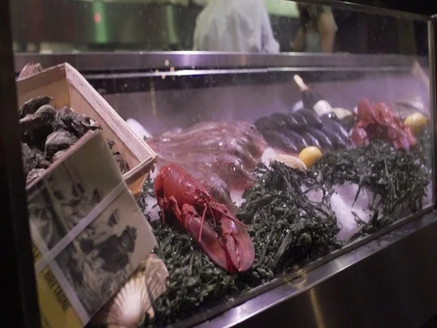 Fresh-fish-slider-dolly-shot-restaurant01 Stock Footage 75755904