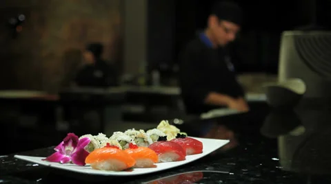 Fresh fish sushi seafood chef Stock Footage 36764367