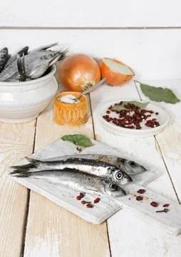 Fresh fish on the table Stock Photos