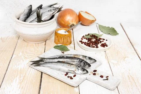 Fresh fish on the table Stock Photos