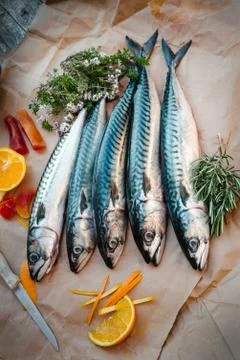Fresh fish on table Stock Photos