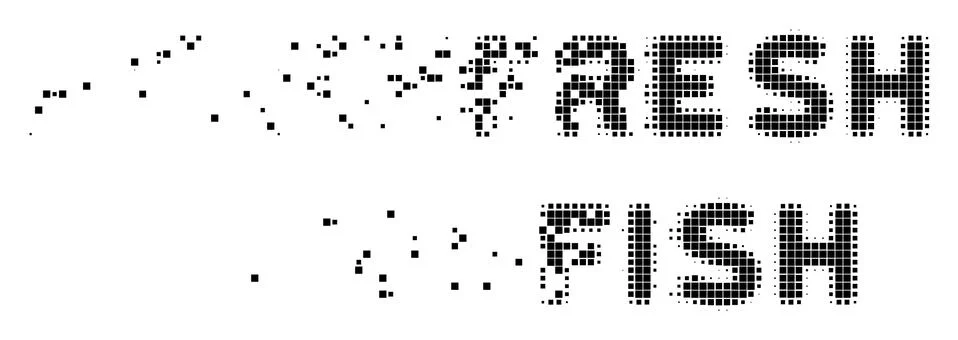Fresh Fish Text Decomposed Pixel Icon Stock Illustration