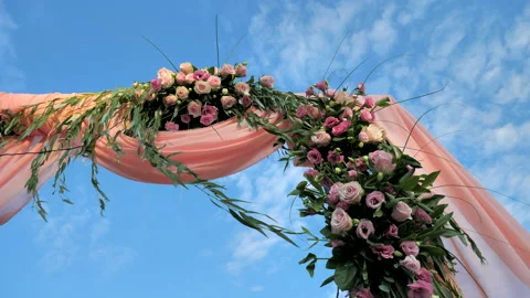 Fresh flowers in the decor of the wedding arch Stock Footage 137967752