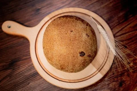 Fresh fragrant bread on rustic Stock Photos