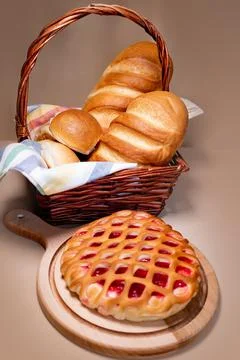 Fresh fragrant bread on rustic Stock Photos