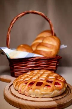 Fresh fragrant bread on rustic Stock Photos
