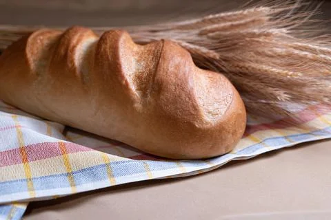 Fresh fragrant bread on rustic Stock Photos