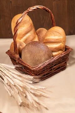 Fresh fragrant bread on rustic Stock Photos