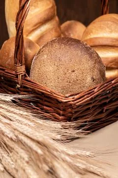 Fresh fragrant bread on rustic Stock Photos