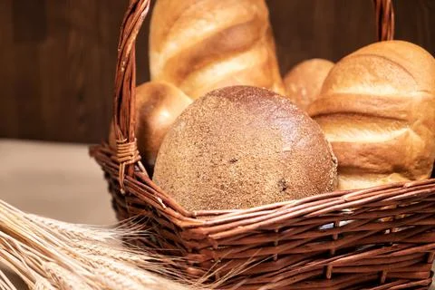 Fresh fragrant bread on rustic Stock Photos