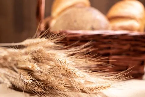 Fresh fragrant bread on rustic Stock Photos