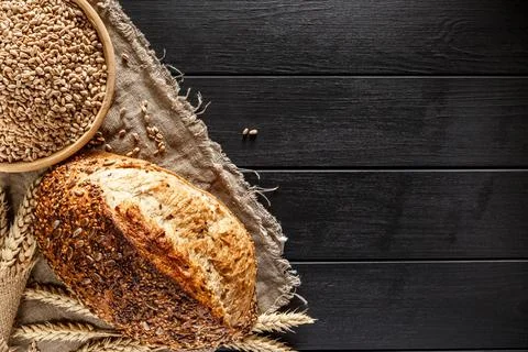 Fresh fragrant bread on the table. Food concept. Concept of traditional leave Stock Photos