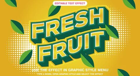 Fresh fruit 3d editable text effect Template Stock Illustration