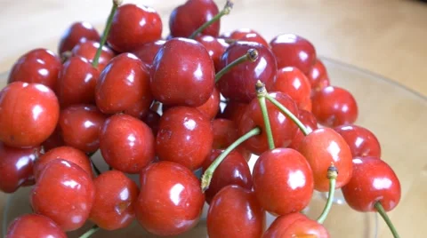 Fresh fruit 4k red cherries rotating natural new spring harvest healthy eating Stock Footage 56559011