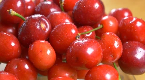 Fresh fruit 4k red cherries rotating natural new spring harvest healthy eating Stock Footage 56560295
