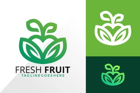Fresh Fruit and Leaf Logo Design, Abstract Logos Designs Concept for Template Stock Illustration