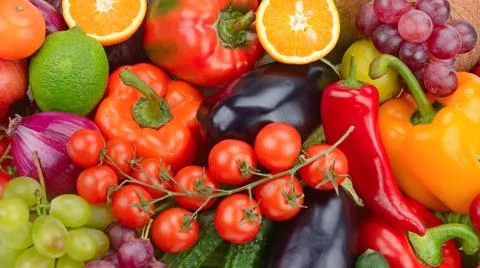 Fresh fruit and vegetable background Stock Photos