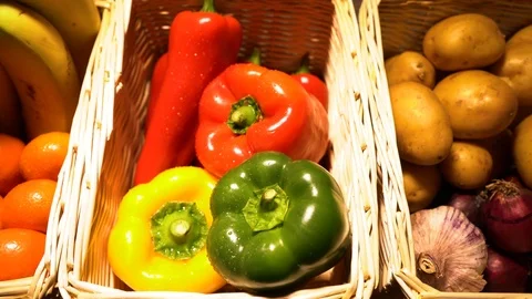 Fresh fruit and vegetable in baskets (slider) Stock Footage 101964863