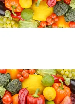 Fresh Fruit and Vegetable Border with Copy Space Stock Photos