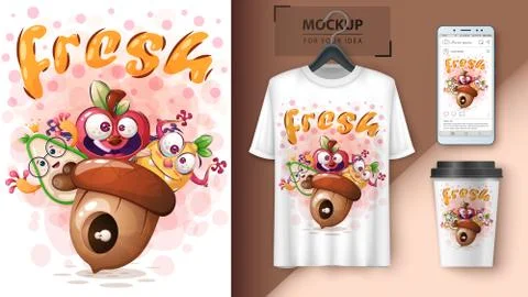 Fresh fruit and vegetable poster and merchandising Stock Illustration