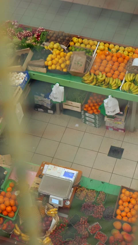 Fresh fruit and vegetable stand on local organic market, vertical shot 動画素材 239014113