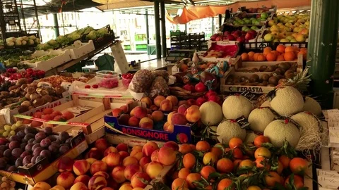 Fresh fruit and vegetables at open street market Stock Footage 80842254